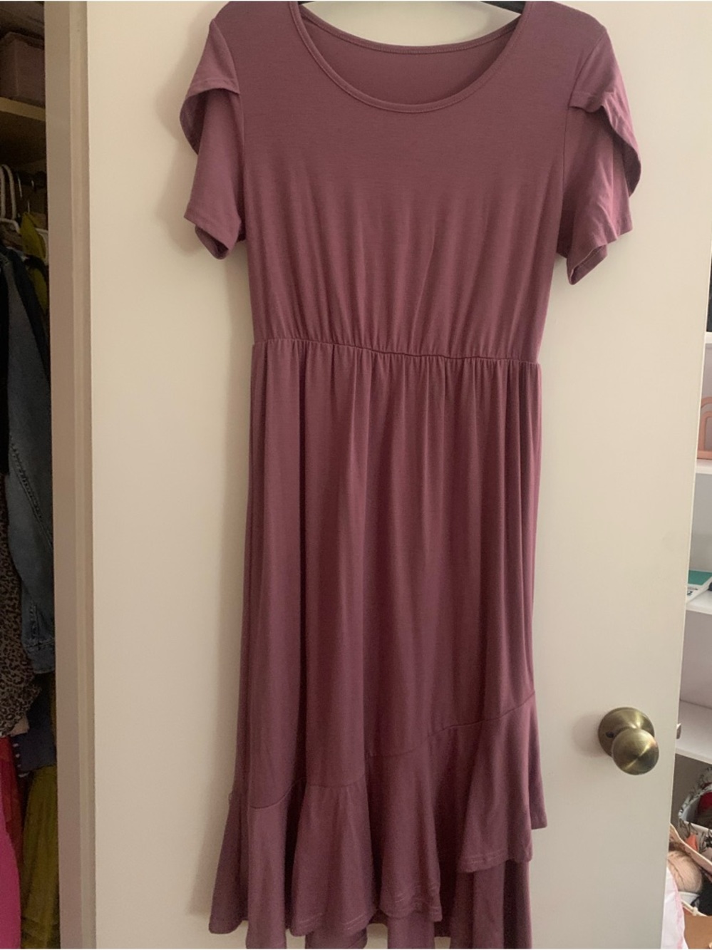 Casual Short Sleeve Midi Dress in Dusty Mauve